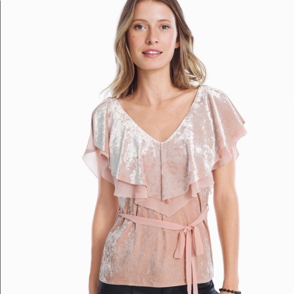 WHITE HOUSE BLACK MARKET Velvet Flounce Top in Antique Blush - Picture 1 of 10